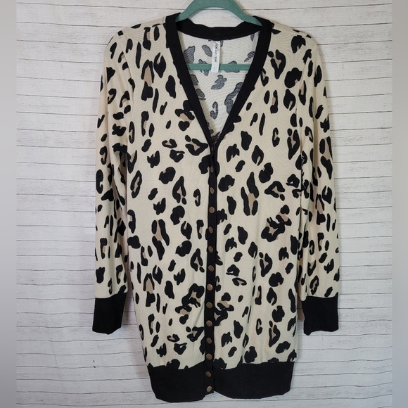 TICKELED TEAL LEOPARD PRINT TUNIC LENGTH CARDIGAN, SZ LARGE - Picture 1 of 7